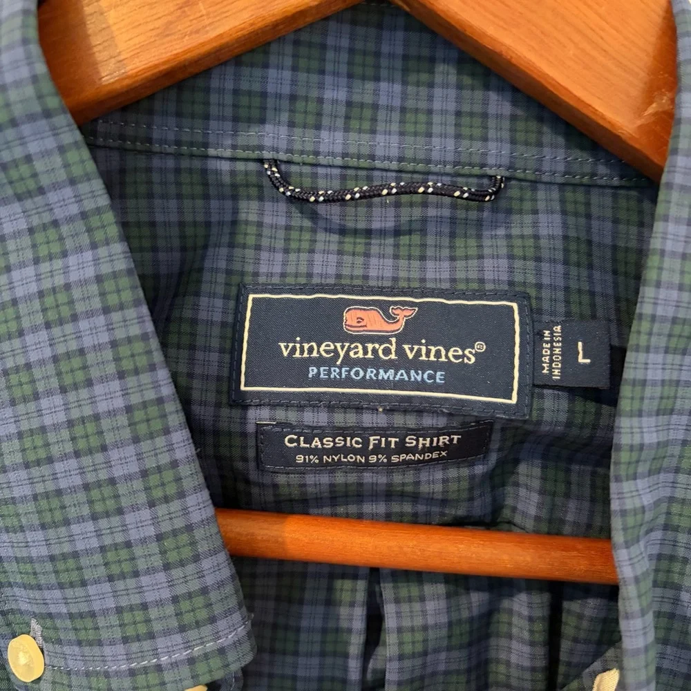 Vineyard Vines Performance Classic Fit Blue Green Plaid Shirt L Button Down - Picture 3 of 7